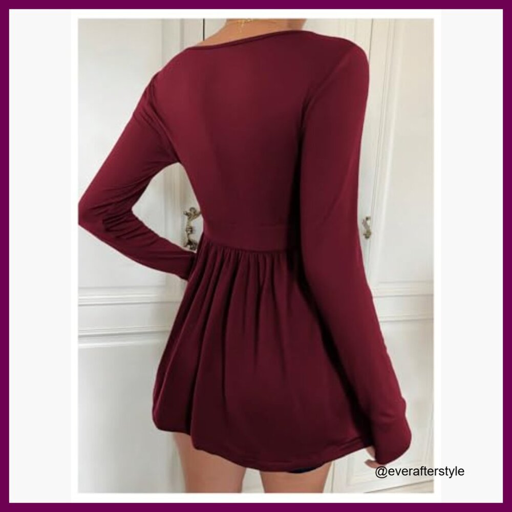 Polyester Elastane Peplum V Neck Long Sleeve Baby… - image 2